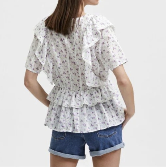 Selected FEMME Susy Ruffled floral blouse top 34 xs - Picture 3 of 16